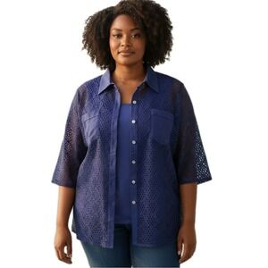 Susan Graver Twinset Shirt Tank Top Set Plus Size 2X Purple Button Front NEW NWT